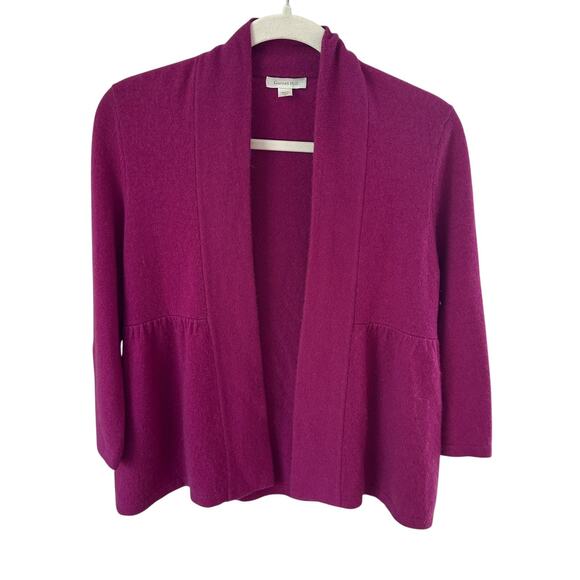 Garnet Hill 100% Cashmere Open Front Peplum Cardigan Women’s Size Small Magenta - Picture 1 of 10